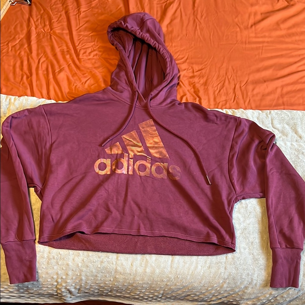 Adidas Maroon Cropped Hoodie
